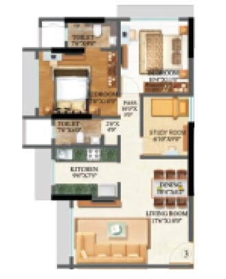 Floor plan of 2 BHK 742 Sq. Ft. Apartment in Sethia Kalpavruksh Heights, Mumbai