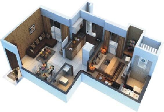 Floor plan of 1 BHK 381 Sq. Ft. Apartment in Sethia Sea View, Mumbai