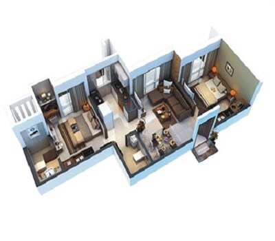 Floor plan of 2 BHK 538 Sq. Ft. Apartment in Sethia Sea View, Mumbai