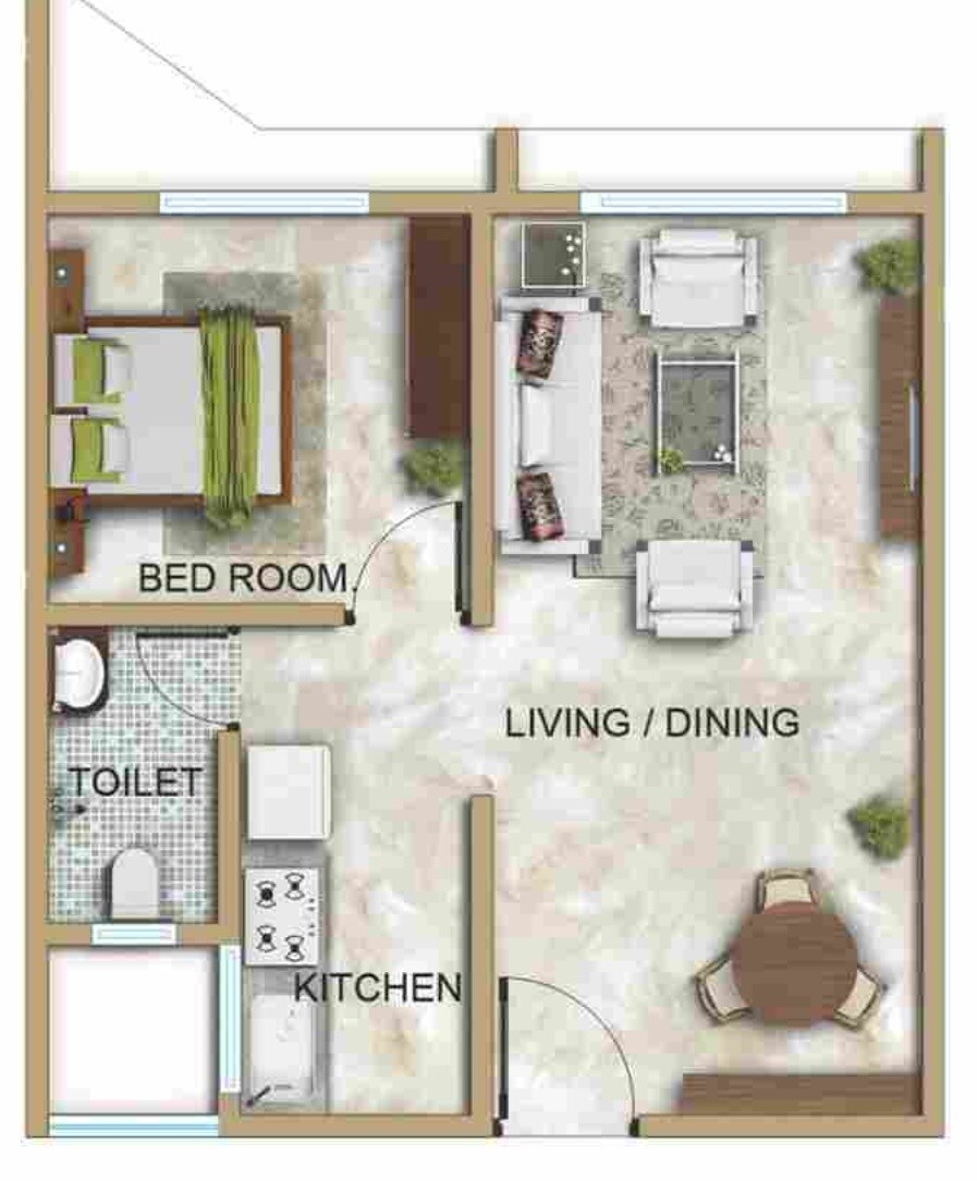 Floor plan of 1 BHK 450 Sq. Ft. Apartment in Seven Tides Fortune Gardens, Mumbai
