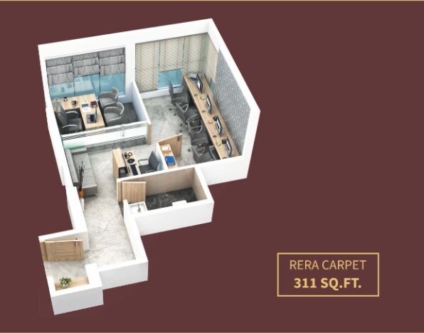 Floor plan of 1 BHK 311 Sq. Ft. Apartment in Sevenstar Plaza, Mumbai