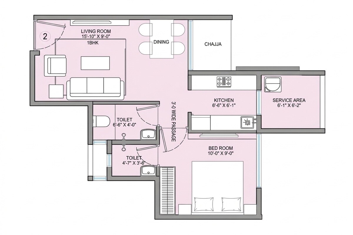 Floor plan of 1 BHK Apartment - 418 sq. ft. in SGF Elegance Heights, Mumbai