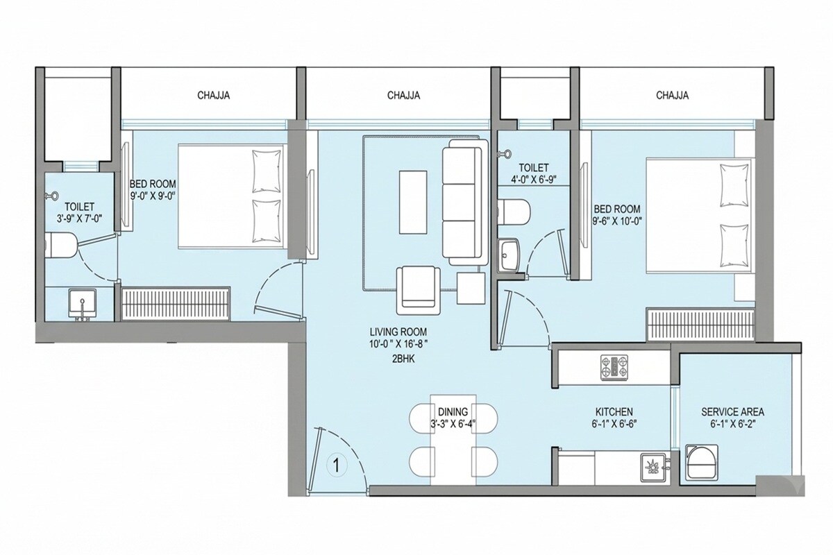 Floor plan of 2 BHK Apartment - 525 sq. ft. in SGF Elegance Heights, Mumbai