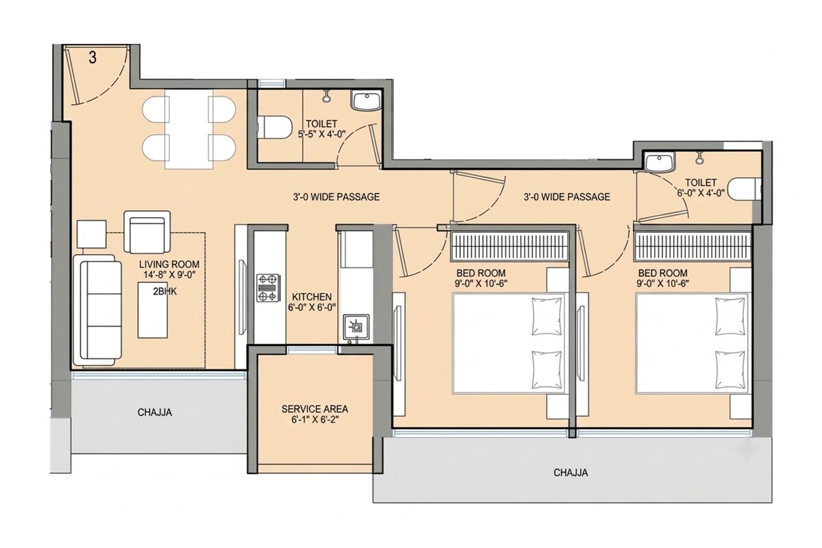 2 BHK 700 Sq. Ft. Apartment