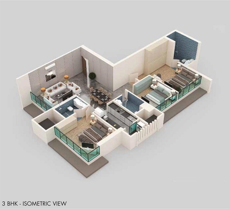 Floor plan of 3 BHK 1135 Sq. Ft. Apartment in Shagun Krishvi Escape, Mumbai