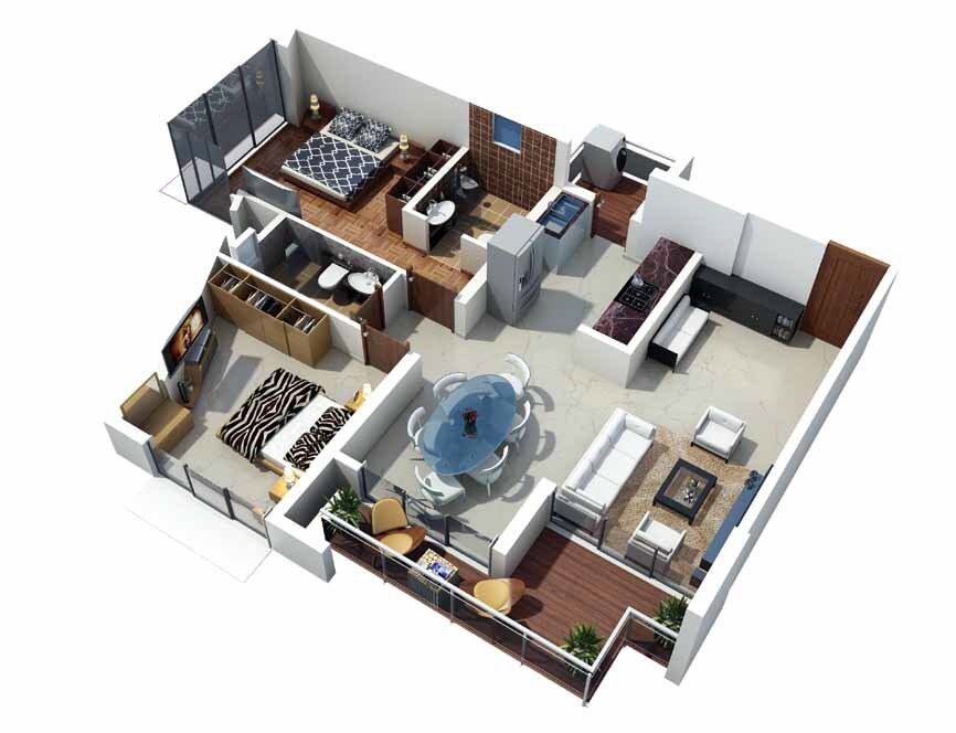 Floor plan of 2 BHK 763 Sq. Ft. Apartment in Shagun Krishvi Residency, Mumbai