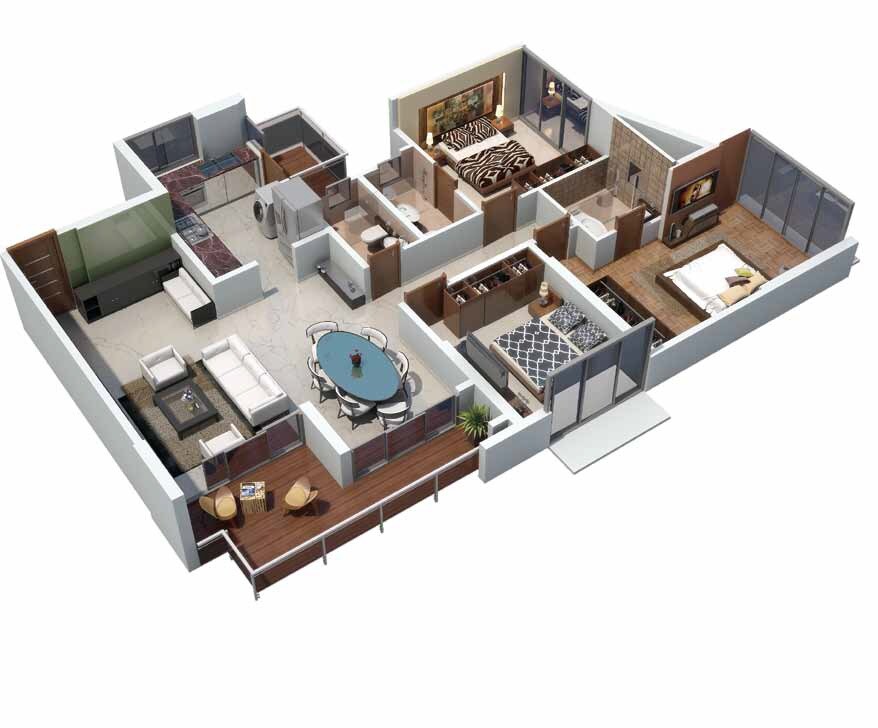 Floor plan of 3 BHK 1064 Sq. Ft. Apartment in Shagun Krishvi Residency, Mumbai