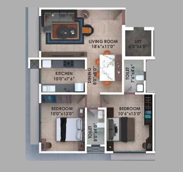 Floor plan of 2 BHK 566 Sq. Ft. Apartment in Shagun Residency Vile Parle, Mumbai