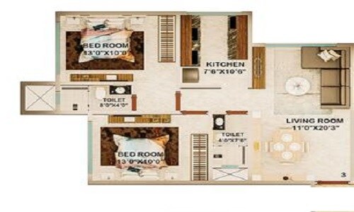 2 BHK 655 Sq. Ft. Apartment