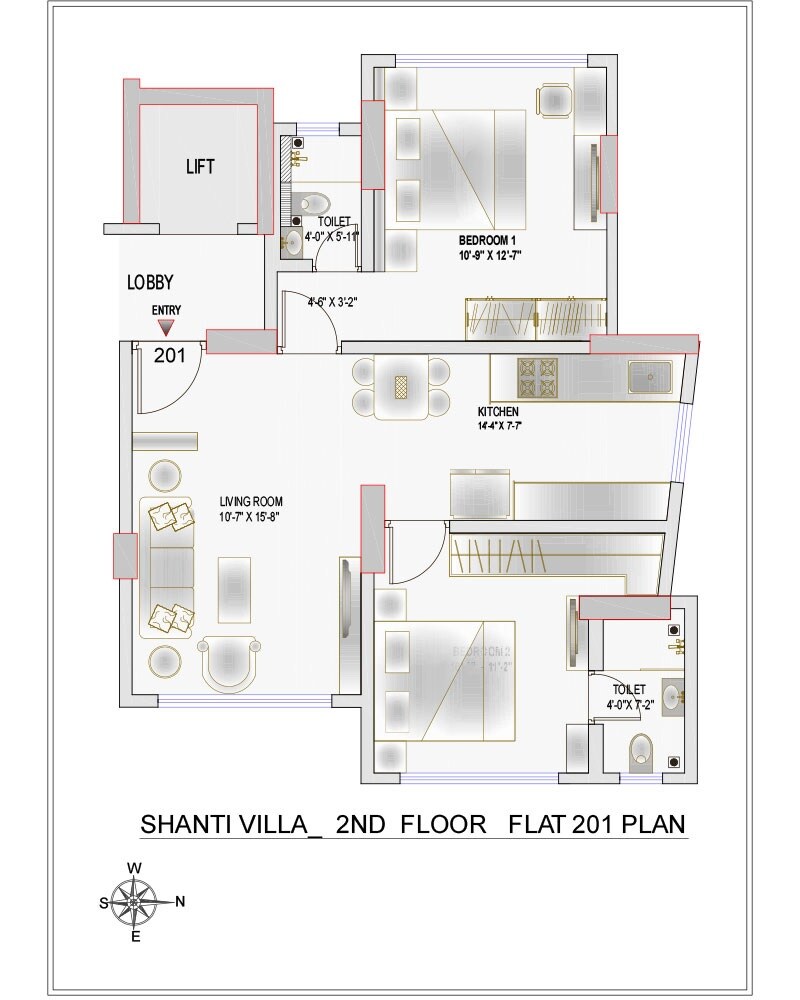 Floor plan of 2 BHK 604 Sq. Ft. Apartment in Shah Shanti Villa, Mumbai