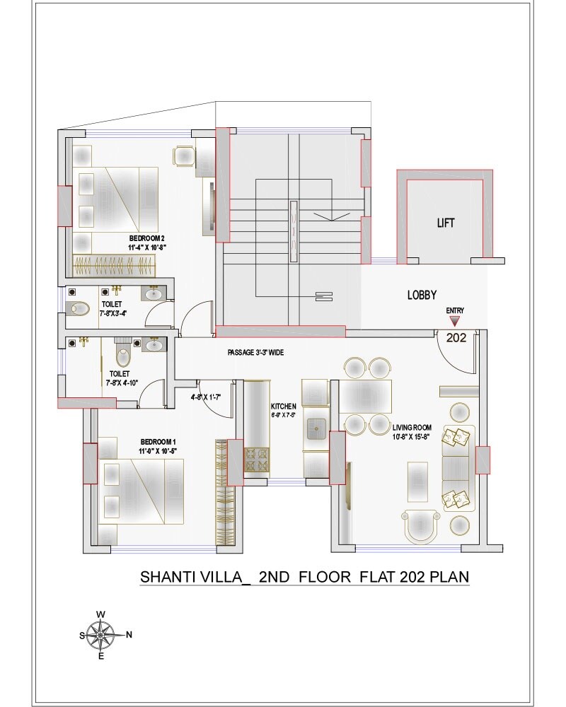 Floor plan of 2 BHK 676 Sq. Ft. Apartment in Shah Shanti Villa, Mumbai