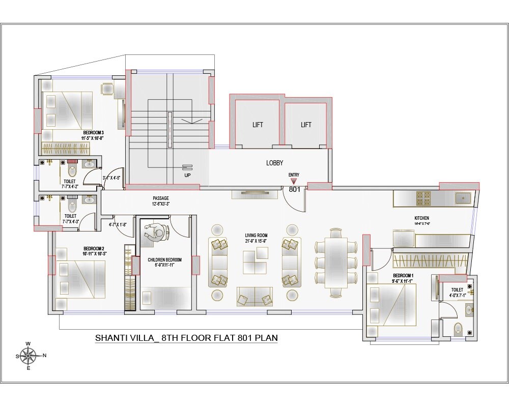 Floor plan of 3 BHK 1249 Sq. Ft. Apartment in Shah Shanti Villa, Mumbai