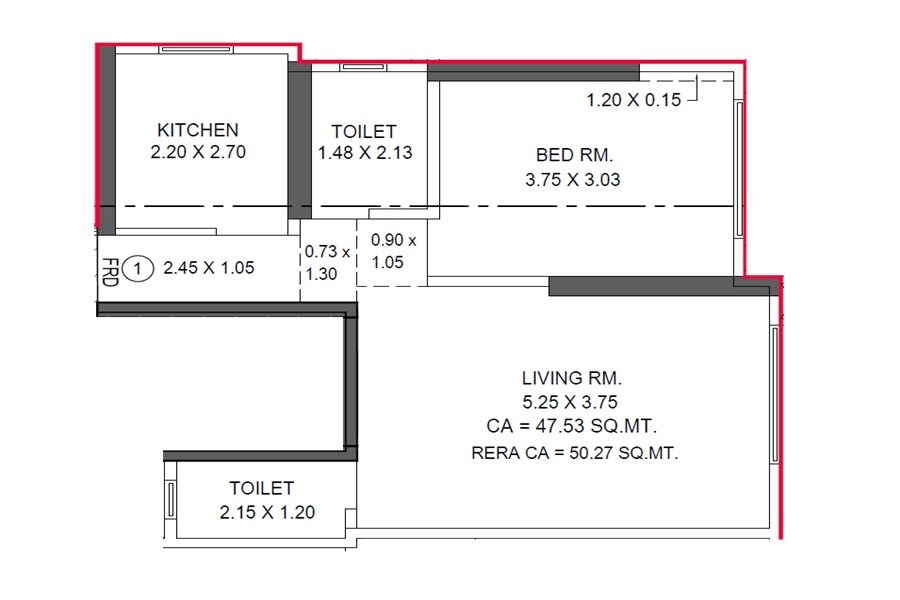 Floor plan of 1 BHK 541 Sq. Ft. Apartment in Shailendra Belfort Bay, Mumbai