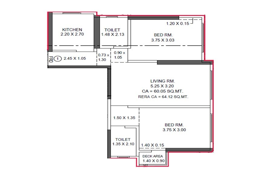 Floor plan of 2 BHK 690 Sq. Ft. Apartment in Shailendra Belfort Bay, Mumbai