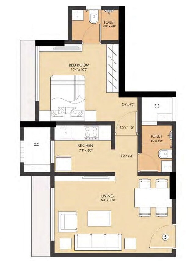 Floor plan of 1 BHK 384 Sq. Ft. Apartment in Shakti Enclave Phase 2, Mumbai