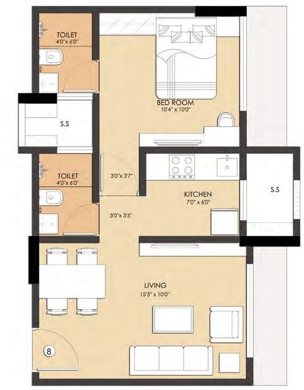 Floor plan of 1 BHK 465 Sq. Ft. Apartment in Shakti Enclave Phase 2, Mumbai