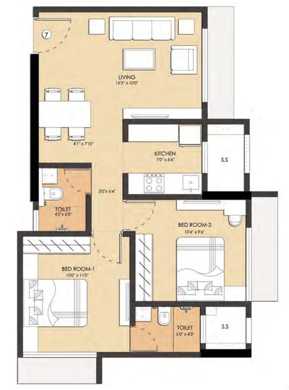 Floor plan of 2 BHK 541 Sq. Ft. Apartment in Shakti Enclave Phase 2, Mumbai