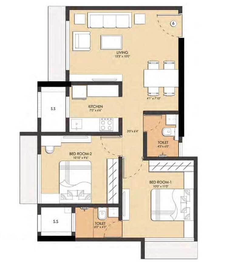 Floor plan of 2 BHK 770 Sq. Ft. Apartment in Shakti Enclave Phase 2, Mumbai