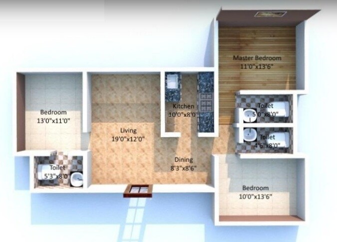 Floor plan of 3 BHK 1573 Sq. Ft. Apartment in Shamik Aristo, Mumbai