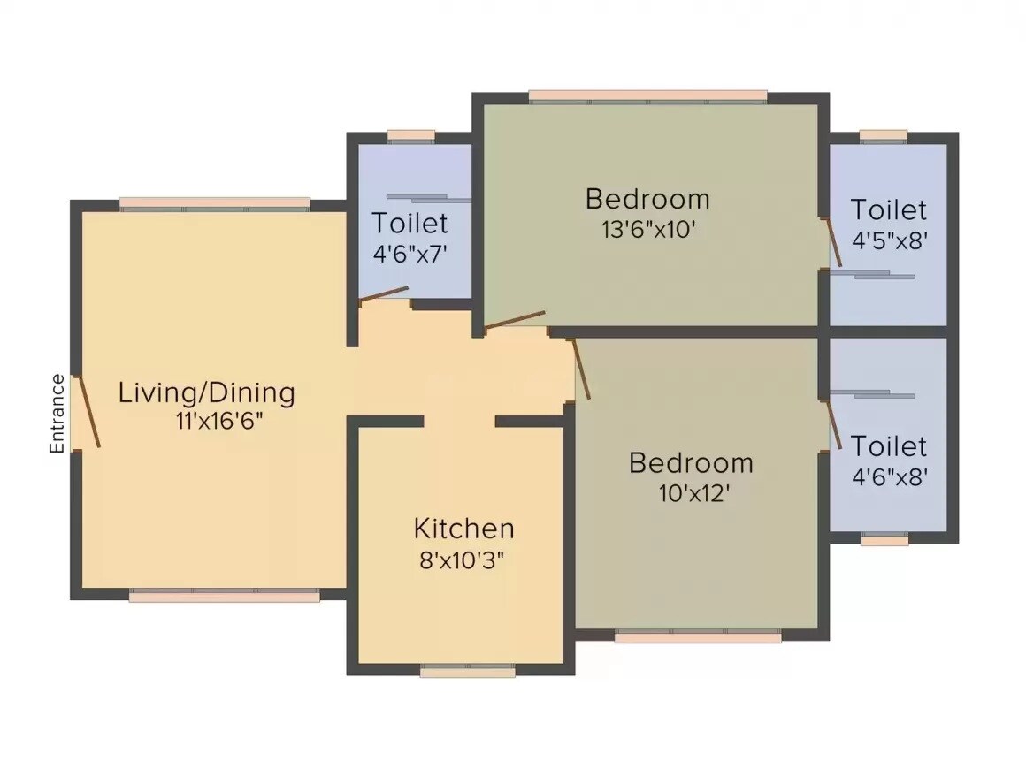 Floor plan of 2 BHK 663 Sq. Ft. Apartment in Shamik Crimson Bay, Mumbai