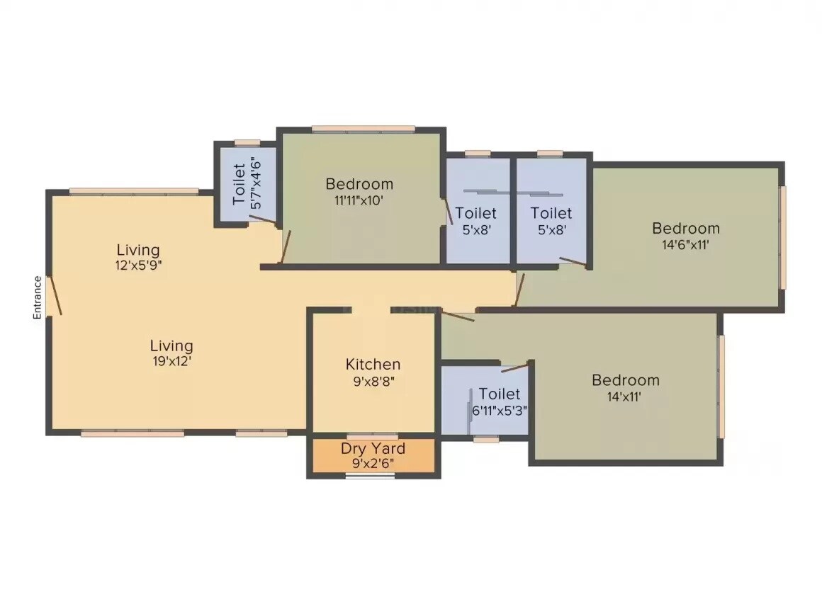 Floor plan of 3 BHK 1148 Sq. Ft. Apartment in Shamik Crimson Bay, Mumbai