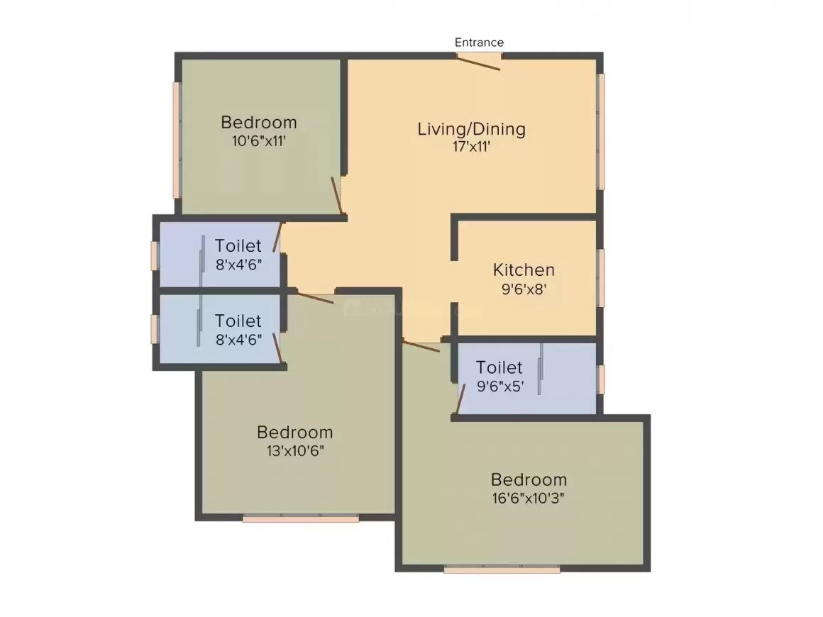 Floor plan of 3 BHK 933 Sq. Ft. Apartment in Shamik Crimson Bay, Mumbai