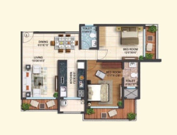 Floor plan of 2 BHK 503 Sq. Ft. Apartment in Shamik Elanza Santacruz, Mumbai