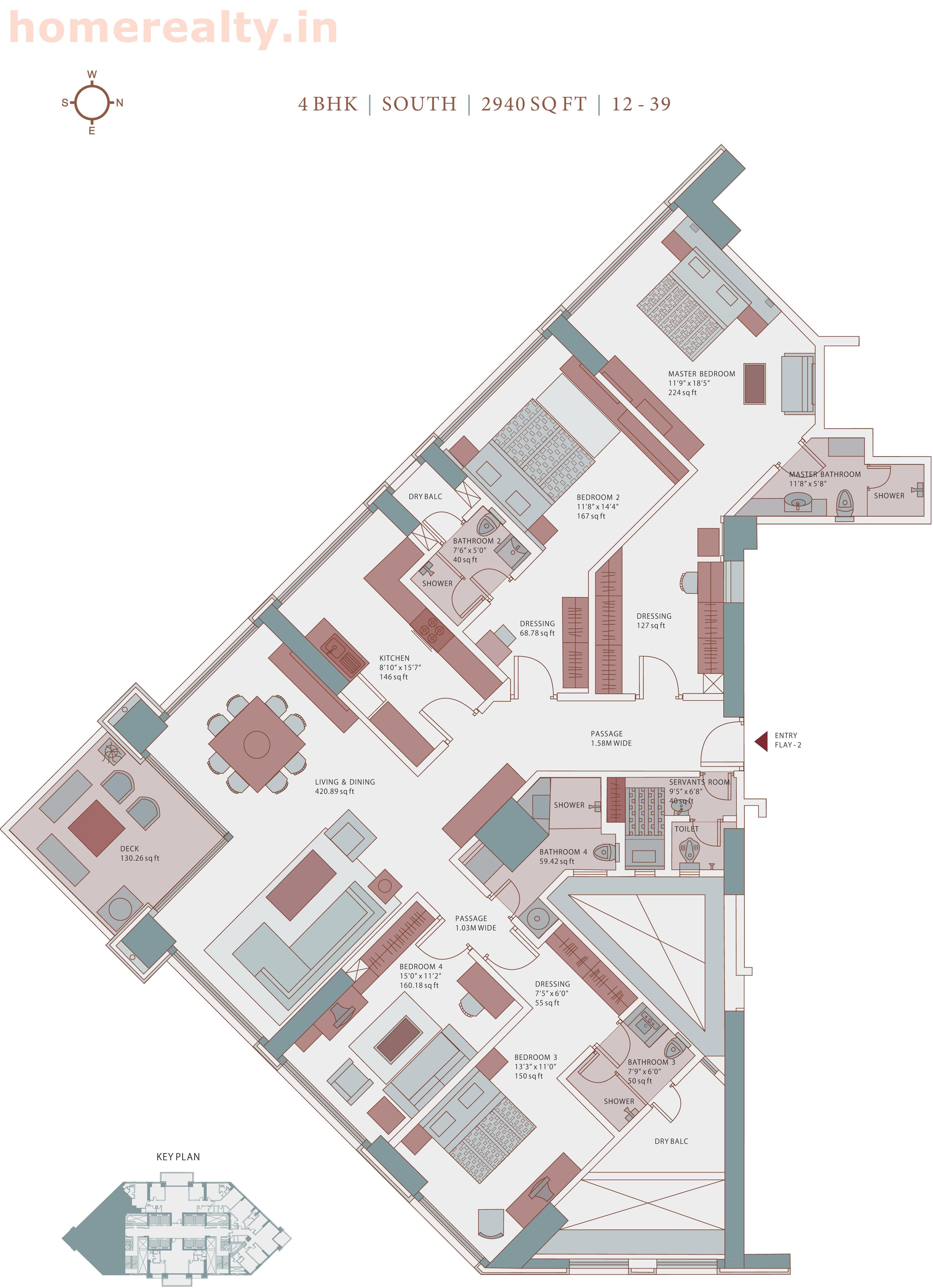 Floor plan of 4 BHK 2292 Sq. Ft. Apartment in Shamik Imperia, Mumbai