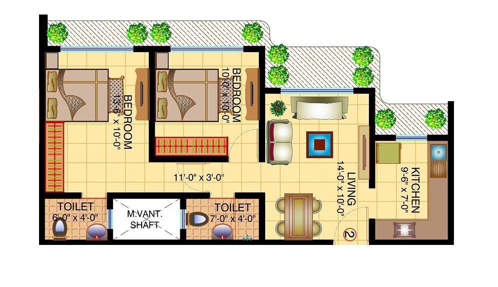 Floor plan of 2 BHK 507 Sq. Ft. Apartment in Shamik Niramaya CHS, Mumbai