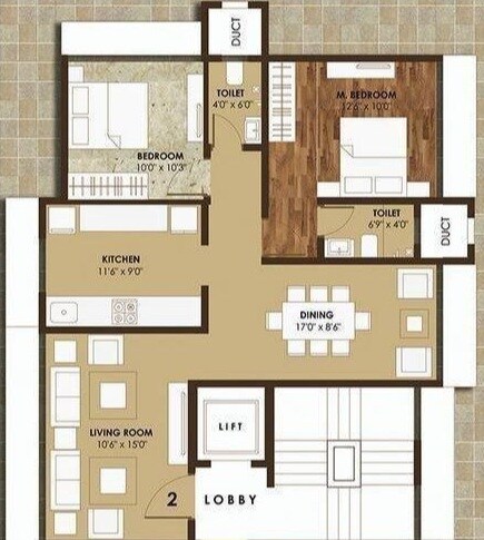Floor plan of 2 BHK 750 Sq. Ft. Apartment in Shamik Odyssey, Mumbai