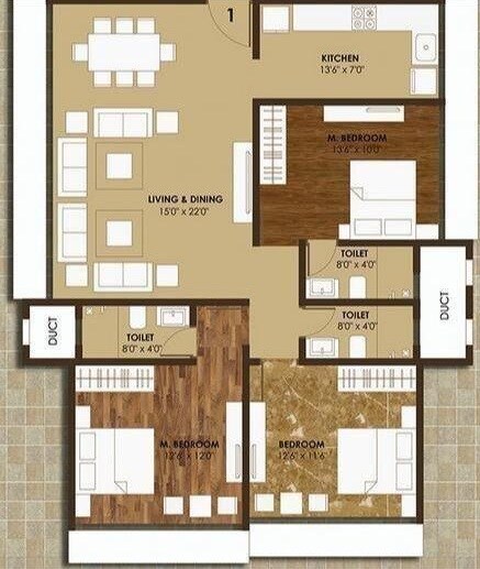 3 BHK 900 Sq. Ft. Apartment