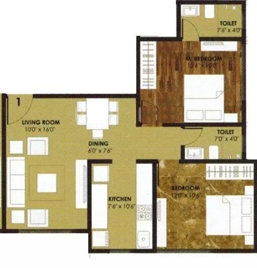 Floor plan of 2 BHK 720 Sq. Ft. Apartment in Shamik Serene, Mumbai