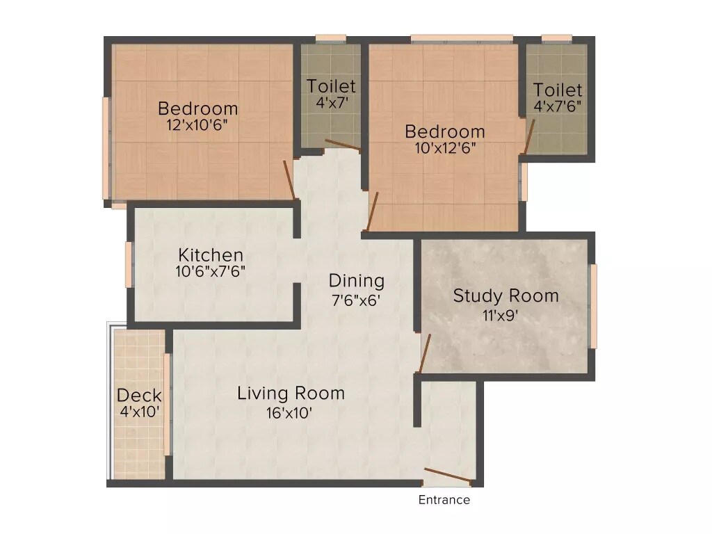 Floor plan of 2 BHK 952 Sq. Ft. Apartment in Shamik Serene, Mumbai