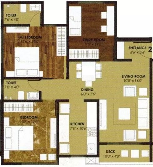 Floor plan of 3 BHK 980 Sq. Ft. Apartment in Shamik Serene, Mumbai
