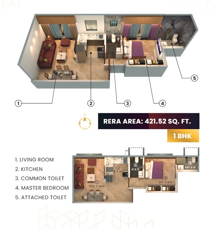 Floor plan of 1 BHK 421 Sq. Ft. Apartment in Shams Devraj Residency, Mumbai
