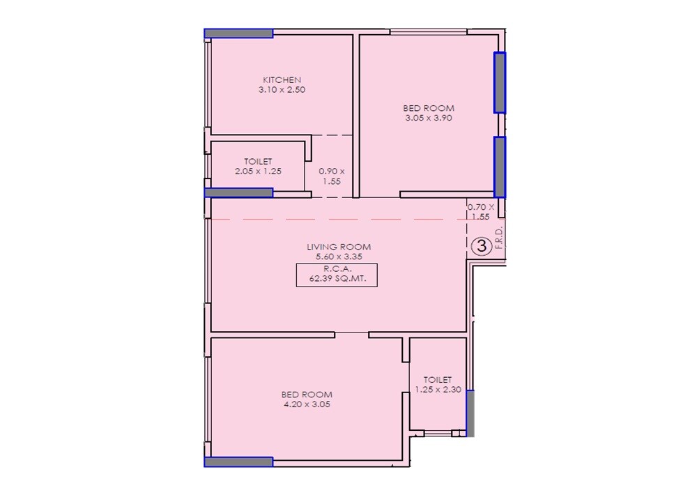 Floor plan of 2 BHK Apartment - 672 sq. ft. in Shangri La CHS, Mumbai