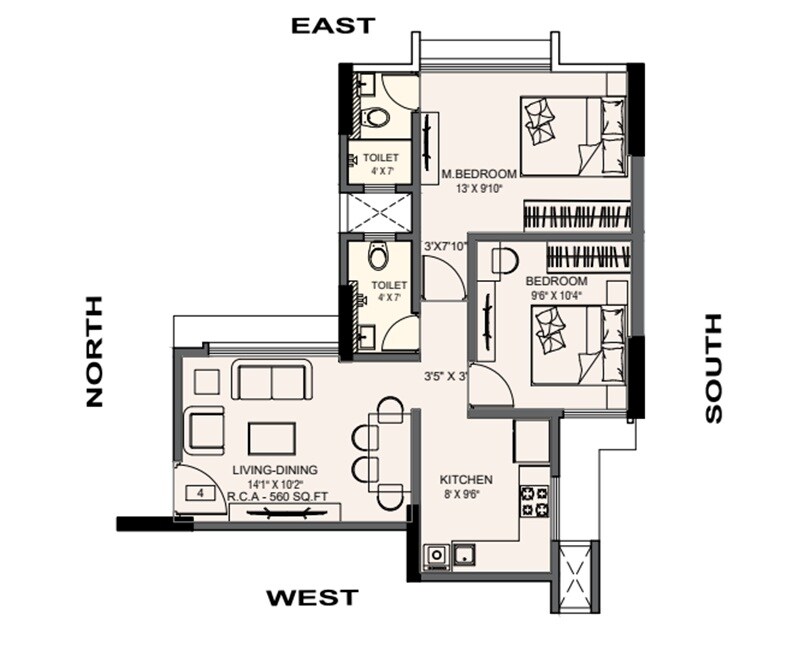 Floor plan of 2 BHK 560 Sq. Ft. Apartment in Shankar Darshan Chembur, Mumbai