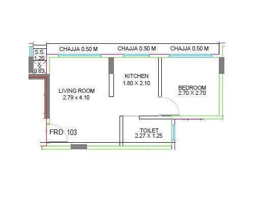 Floor plan of 1 BHK 329 Sq. Ft. Apartment in Shankh Govind Solitaire, Mumbai