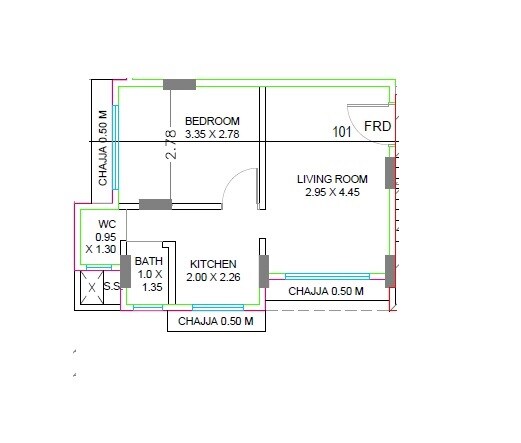 Floor plan of 1 BHK 398 Sq. Ft. Apartment in Shankh Govind Solitaire, Mumbai