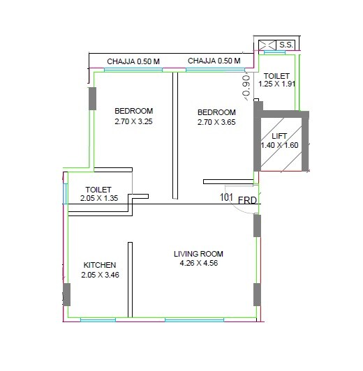Floor plan of 2 BHK 587 Sq. Ft. Apartment in Shankh Govind Solitaire, Mumbai