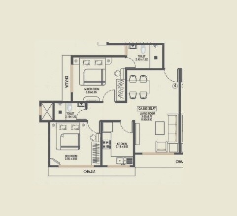 2 BHK 653 Sq. Ft. Apartment