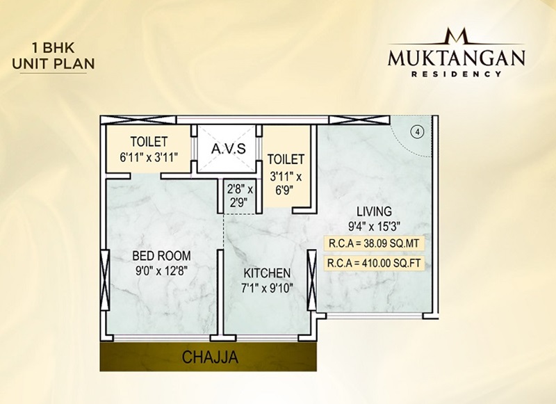 1 BHK 410 Sq. Ft. Apartment in Shantee Muktangan Residency