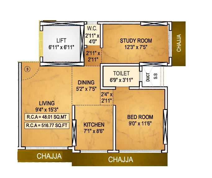 2 BHK 516 Sq. Ft. Apartment