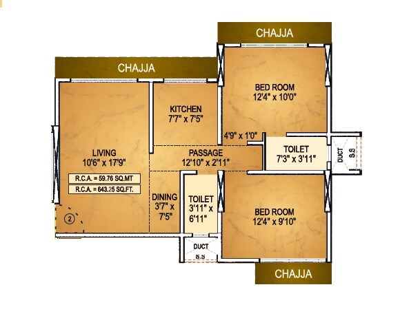 2 BHK 643 Sq. Ft. Apartment