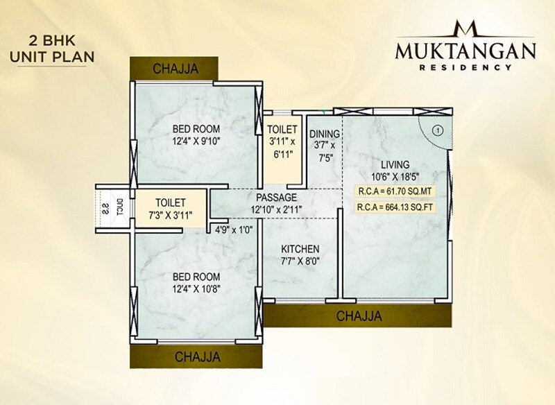 2 BHK 664 Sq. Ft. Apartment