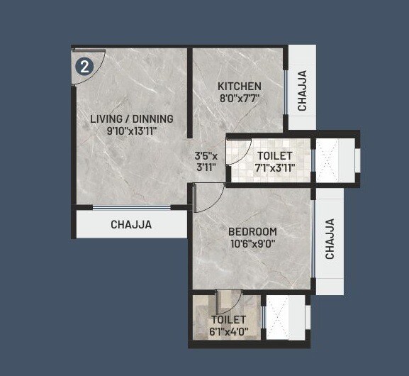 Floor plan of 1 BHK 379 Sq. Ft. Apartment in Shanti Kishan CHS, Mumbai