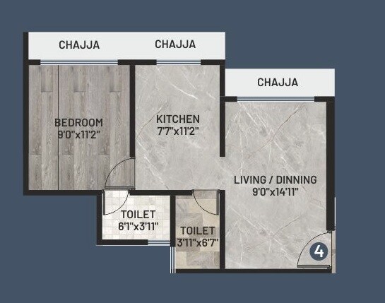 Floor plan of 1 BHK 419 Sq. Ft. Apartment in Shanti Kishan CHS, Mumbai