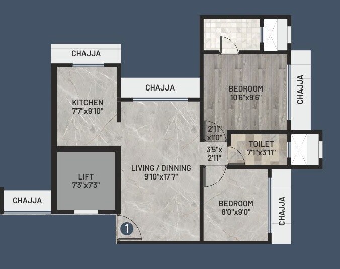 Floor plan of 2 BHK 514 Sq. Ft. Apartment in Shanti Kishan CHS, Mumbai
