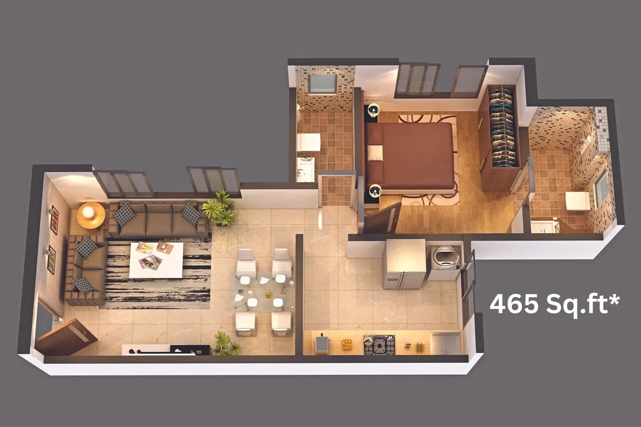 Floor plan of 1 BHK 465 Sq. Ft. Apartment in Shantprabha CHS, Mumbai