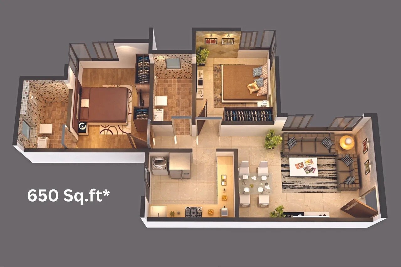 Floor plan of 2 BHK 650 Sq. Ft. Apartment in Shantprabha CHS, Mumbai